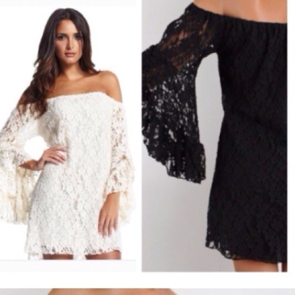 Elan Black lace off or on shoulder dress, lined - Picture 1 of 6